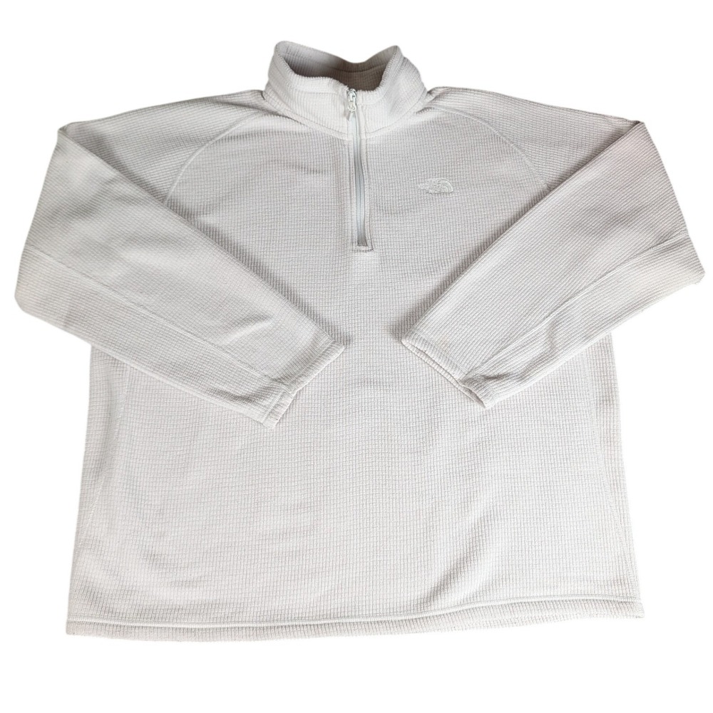The North Face Mens Cream Waffle Knit 1/4 Zip Grid Fleece Pullover XL 4679 - Picture 2 of 13